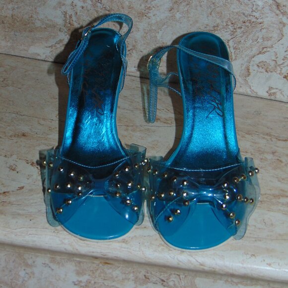 IRREGULAR CHOICE Blue Clear Bowtie Studded Sling Back Clear Heel 40 / 9 US - Picture 8 of 14